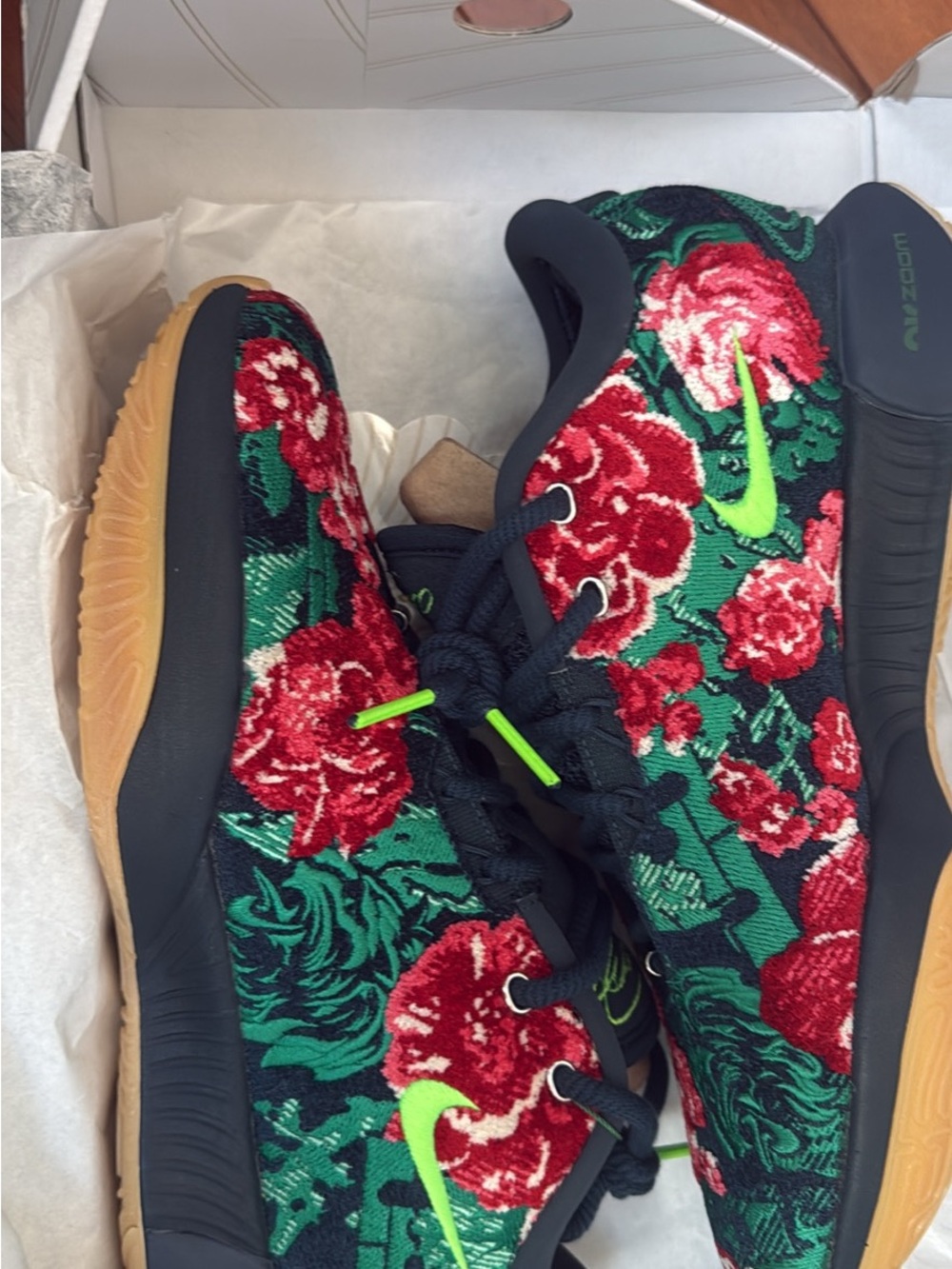 Nike LeBron 21 PRM Navy Floral Basketball Shoes with Red Roses